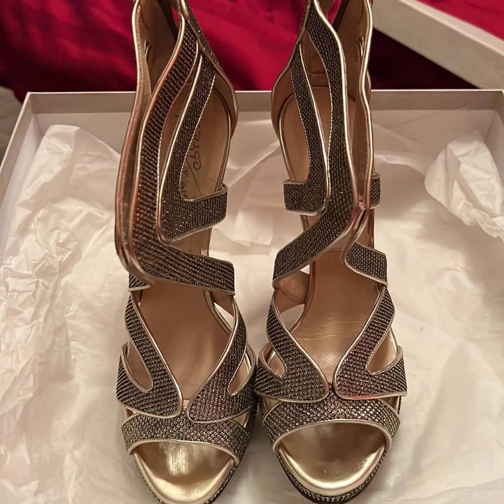 JIMMY CHOO Glitter Collar Sandal 36.5 Light Bronze - Picture 5 of 10